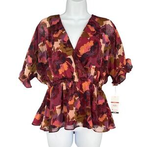 SOFIA VERGARA Top Womens Babydoll Floral Wrap Blouse Sz M Feminine Date Night